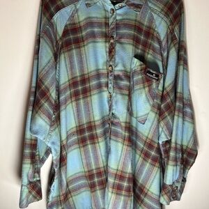 BDG Plaid Button-Up Blouse in Light Blue and Burgundy